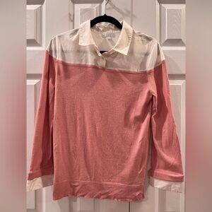 New York & Company Pink and White Long Sleeve Top